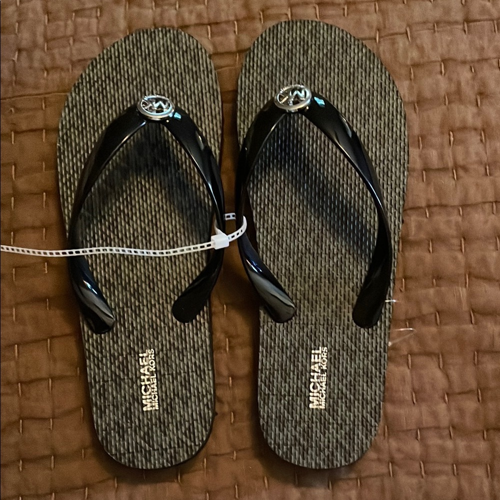 Michael Kors Black and Gray Flip Flops with Classic Design